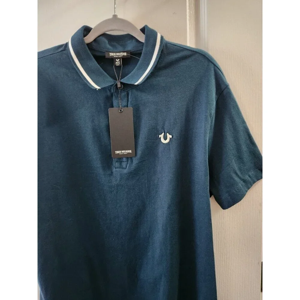 True Religion Polo Shirt Mens‎ Green Short Sleeve Collared Neck Classic Size M